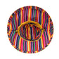 Striped double-sided hat crown with colorful lining and knotted drawstring