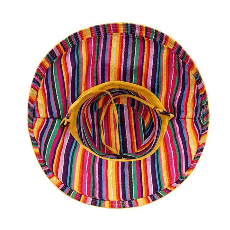 Striped double-sided hat crown with colorful lining and knotted drawstring