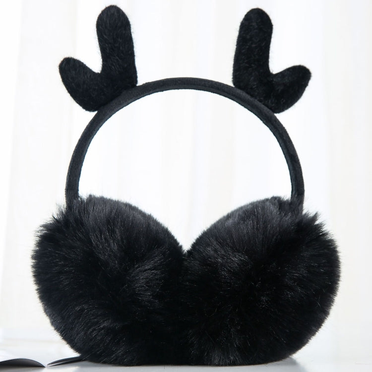 Black plush antler earmuffs with soft fur ear pads and black headband