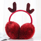 Wine red plush antler earmuffs with fluffy ear pads and red faux antlers