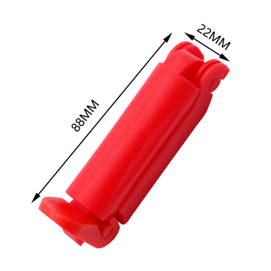 Red belt buckle lock clip, side view with ridged sleeve