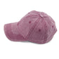 Pink washed cotton baseball cap, side view with stitched seams and small eyelets