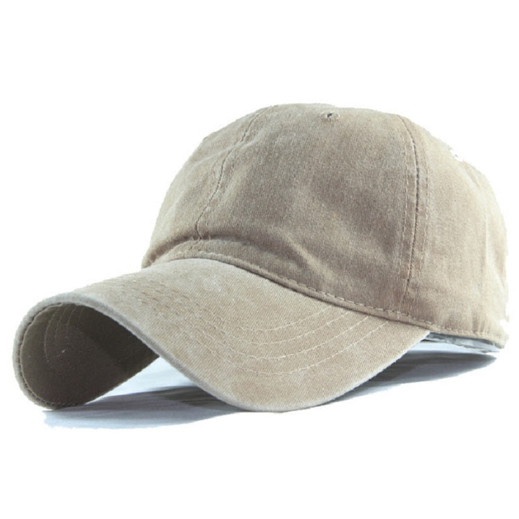 Washed cotton baseball cap in light gray with curved brim and stitched panels