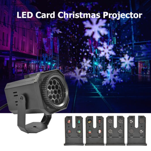 LED card Christmas projector with six pattern slide cards, spotlight-style housing