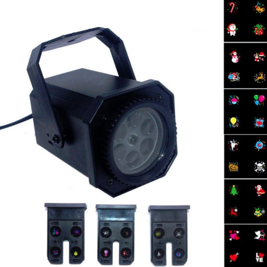 LED snowflake pattern projection lamp, black housing with front lens and handle