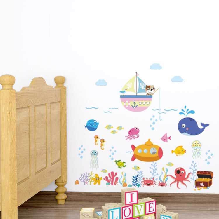 Underwater theme wall stickers with ship, whale, submarine, fish, crab and octopus
