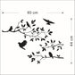 Bird and branch wall sticker decal, black silhouettes; 60 x 44 cm
