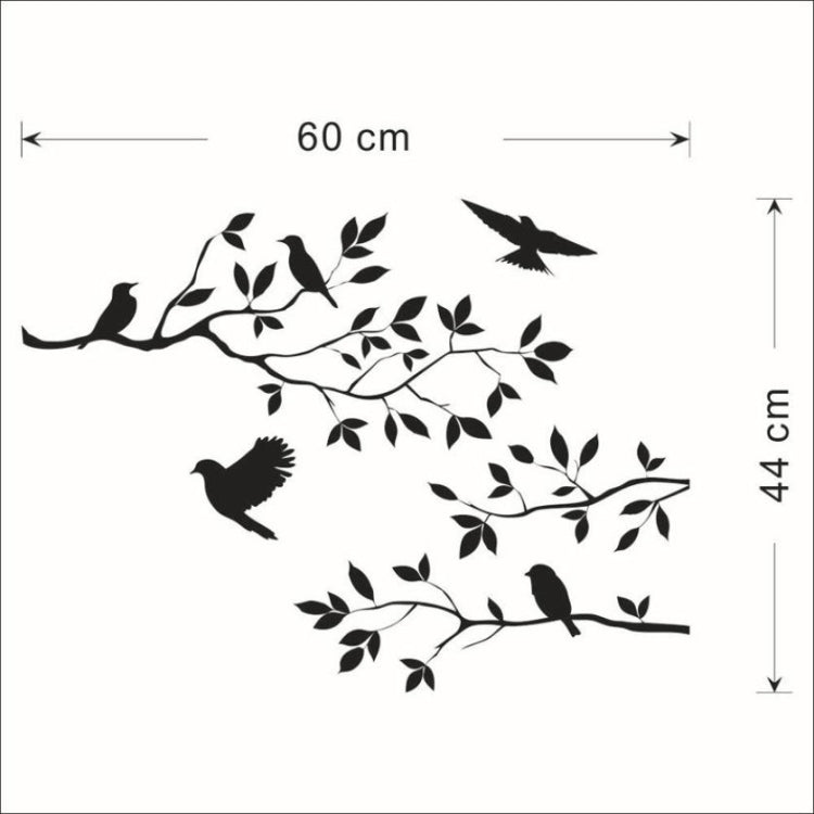 Bird and branch wall sticker decal, black silhouettes; 60 x 44 cm