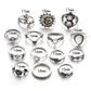 14-piece punk vintage ring set layout with size labels, including sun and moon motifs