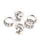 Set of five silver-tone adjustable rings with star and moon designs, front view