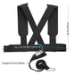 Black resistance belt with crossed straps, padded leg supports, and adjustable hooked strap