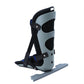 Light gray and black ankle brace with blue heel panel and rigid sole plate