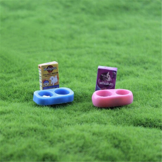 Doll House Mini Dog Cat Pet Food with Plate Simulation Furniture Model Toys