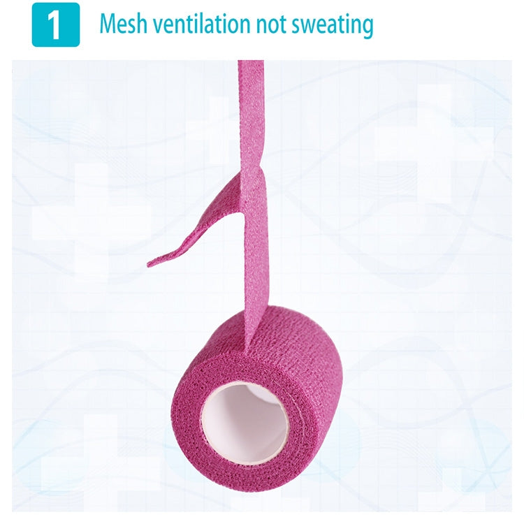Self-adhesive elastic bandage roll with pink strip, mesh texture