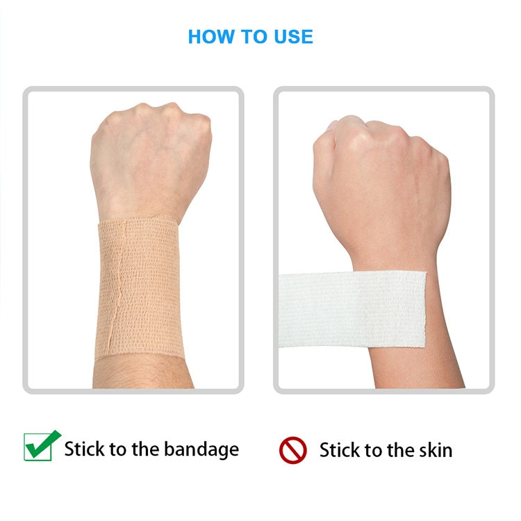 Self-adhesive elastic bandage on arms, beige wrap