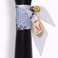 Small letter tarot scarf, light blue geometric print and cream trim, letter M