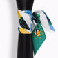 Small letter tarot scarf, green and blue floral print with gold accents, letter P
