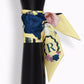 Tarot letter small scarf with blue rose detail and letter R on yellow print, neck wrap