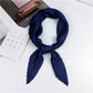 Silk square scarf, navy blue pleated stripes with tied knot at center