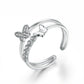Butterfly open ring with pavé butterfly accents in platinum finish