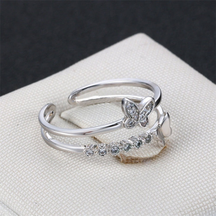 Butterfly open ring with diamond accents in platinum-tone silver