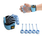 Blue finger flexion and extension training device with wrist strap, rings, and spring rods