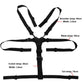 Five-point child safety harness layout with black shoulder, waist, and crotch straps.