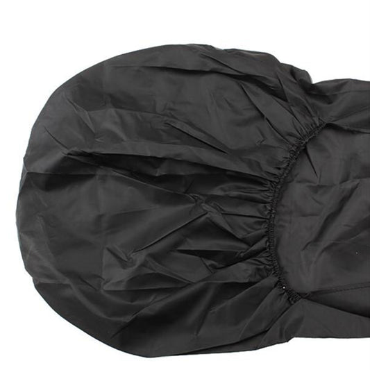 Black nylon car seat cover close-up with stitched seam and crinkle texture
