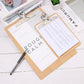 Two wooden clipboards stacked, each with metal butterfly clip and papers