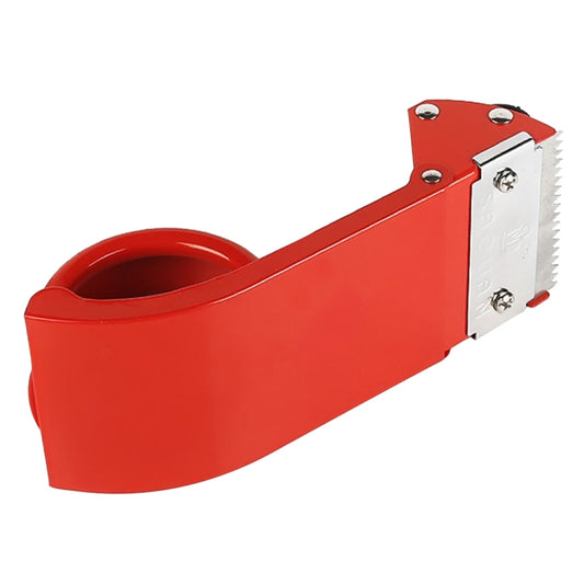 Red carton tape sealer with metal cutter edge and open tape path