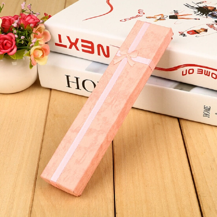 Pink rectangular necklace gift box with bow and ribbon trim