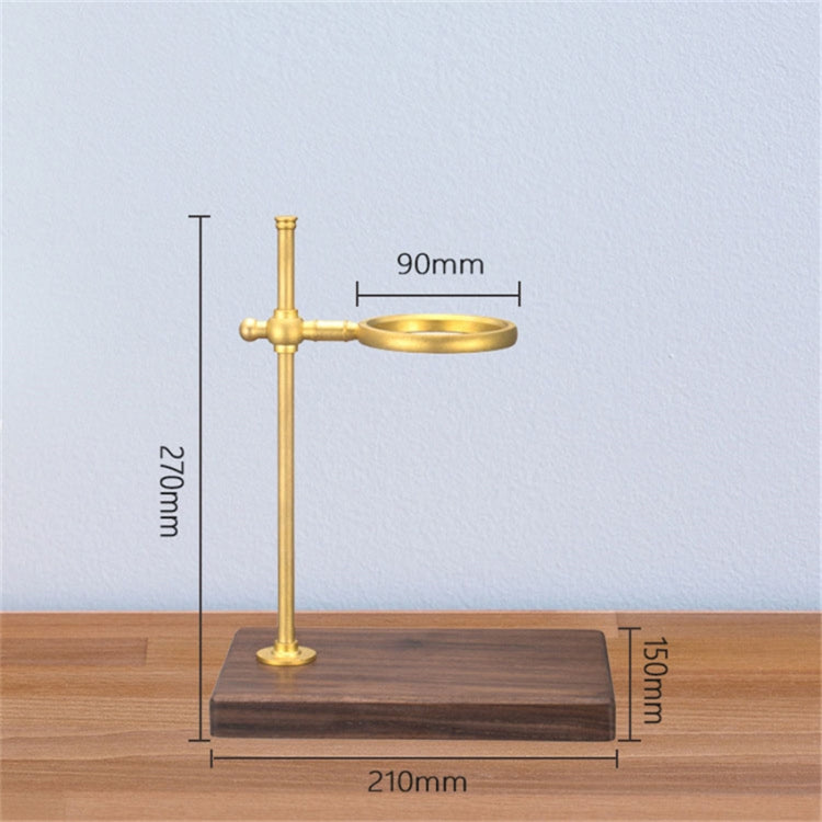 Adjustable coffee filter holder with spade wood base and brass stand with dimensions