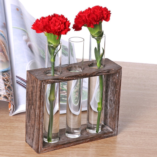 Creative Simple Coffee Shop Interior Desktop Decoration Decoration Transparent Hydroponic Glass Test Tube Vase, 3-Hole Wooden Frame, 5-Hole Wooden Frame