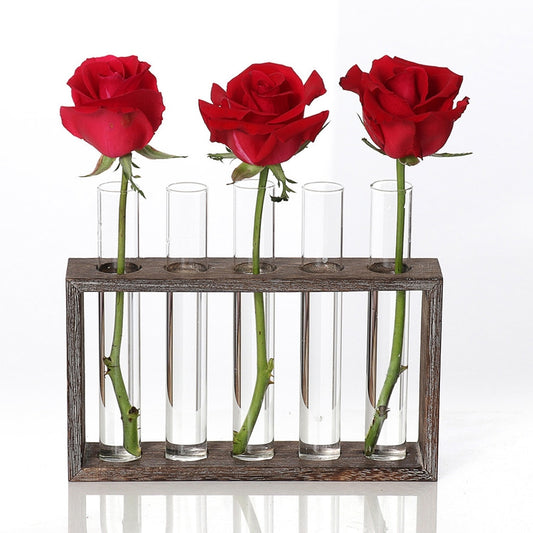 Creative Simple Coffee Shop Interior Desktop Decoration Decoration Transparent Hydroponic Glass Test Tube Vase, 3-Hole Wooden Frame, 5-Hole Wooden Frame