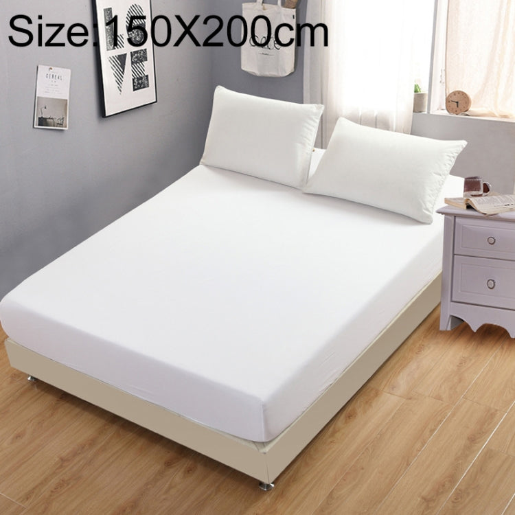 150x200cm fitted mattress protector sheet in white, plain stretch fabric.
