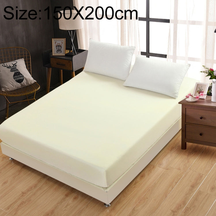 150x200cm fitted mattress protector sheet in pale yellow, plain stretch fabric.