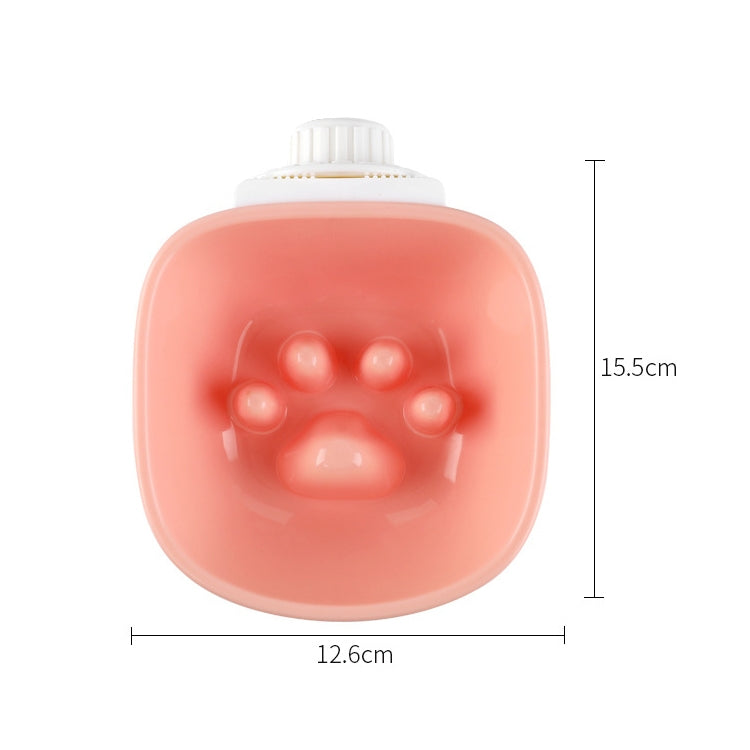 Pink anti-choke hanging pet bowl with paw-shaped raised feeder bumps, includes clip