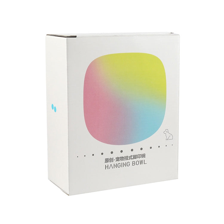 Hanging bowl retail box for pet anti-choke feeder, colorful rounded graphic