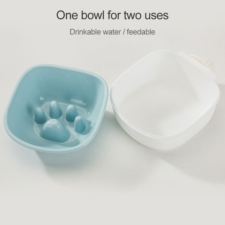 Two-piece set: blue and white plastic anti-choke hanging pet bowls, ribbed side clip