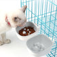 Two-compartment pet feeding bowl set, white base with gray water cup and kibble