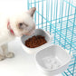 Two-compartment pet feeding bowl set, white base with white water cup and kibble