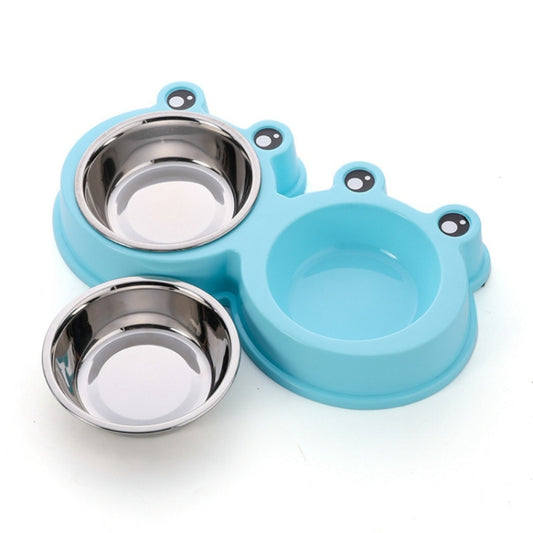 Stainless Steel Dog and Cat Double Bowl Pet Supplies, Frog Shape Green, Frog Shape Blue, Frog Shape Pink