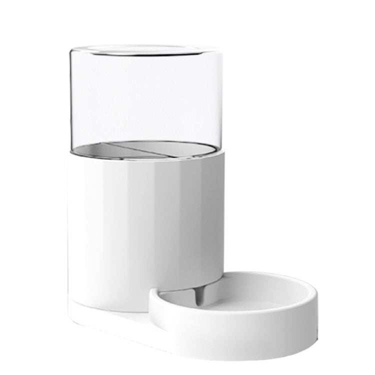 White automatic pet water fountain base with tank and built-in drinking bowl