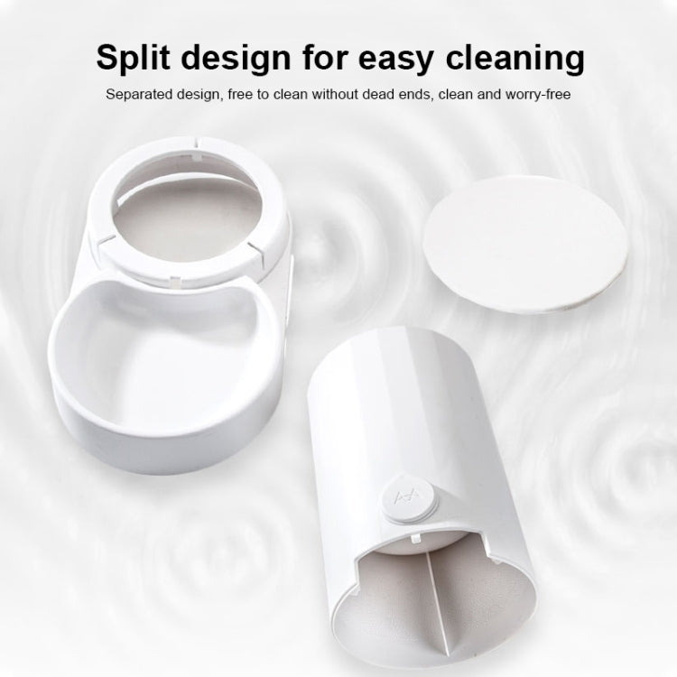 White split-design automatic cat dispenser with detachable parts: base, lid, and bowl