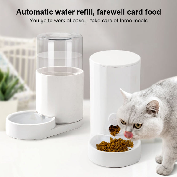 White automatic cat water dispenser with clear water container and separate food bowl
