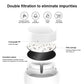 White pet water dispenser with cross-section showing internal filtration media