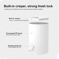White pet feeder storage container with rotating lid and built-in latch