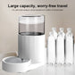 White automatic pet water fountain with drinking base and four clear bottles nearby