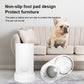 White automatic pet water and feeder unit with a dog sitting beside it on the floor