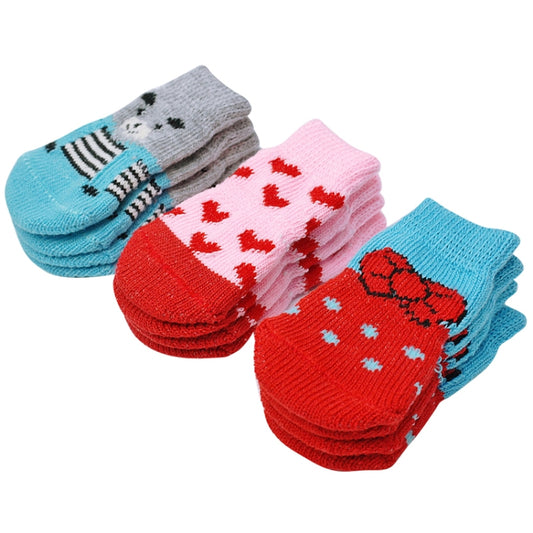 4pcs /Set  Pet Dog Puppy Cat Shoes Slippers Non-Slip Socks Pet Cute Indoor for Small Dogs Cats Snow Boots Socks, S, M, L